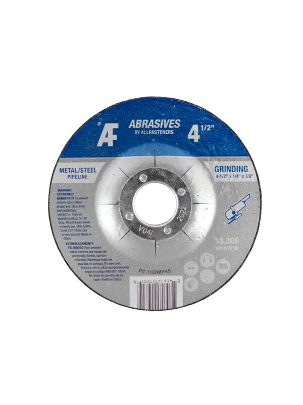 AF 4-1/2 x 1/4 x 7/8 Type 27 Grinding Wheel Aluminum Oxide for Metal 25/Box - 100/Ctn