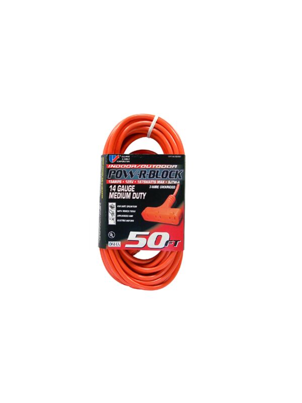 14/3 x 50ft 3-Outlet Power Block Ext Cord 05-00121 (62050)