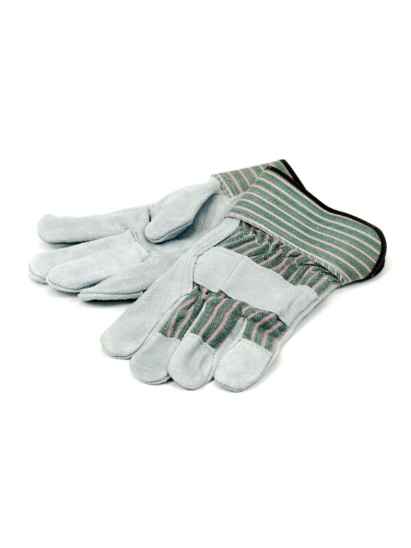 GL1001WL Striped Fabric Premium Cowhide Leather Palm Work Glove Large 12/Pack - 120/Case