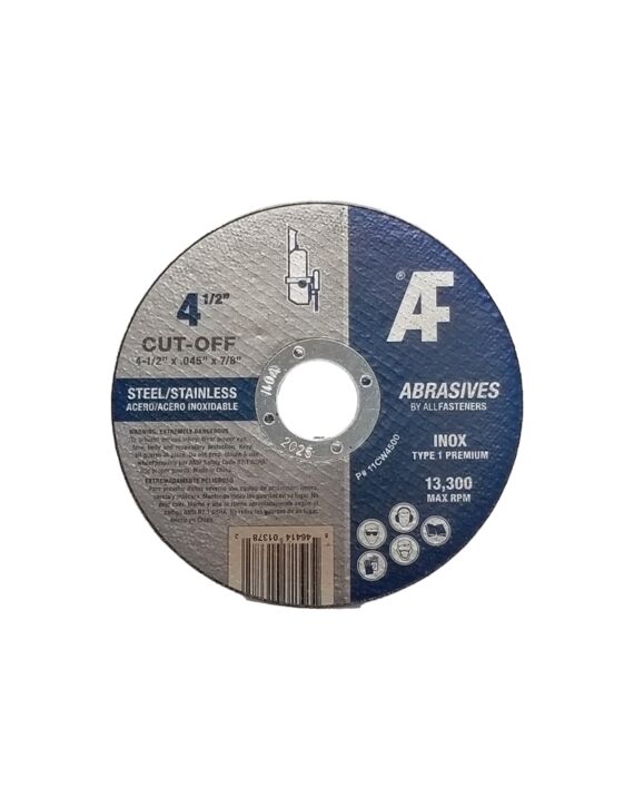 AF 4-1/2 x .045 x 7/8 Type 1 Cut Off Wheel Aluminum Oxide for Metal/Stainless 50/Box - 400/Ctn