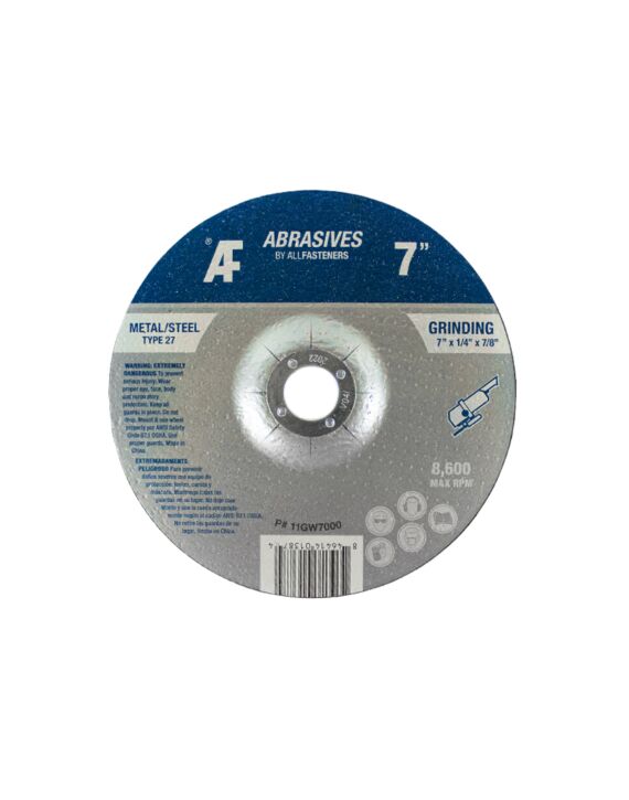 7 x 1/4 x 7/8 Type 27 Grinding Wheel Aluminum Oxide for Metal 20/Box - 80/Ctn
