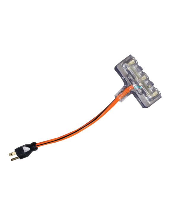 2ft x 12/3 Yellow 3-Outlet Adapter with Lighted Power Block (04-00090) 6/Box