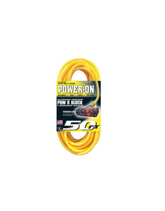 12/3 x 50ft 3-Outlet Power Block Ext Cord w/Lighted Ends 05-00124 (76050)
