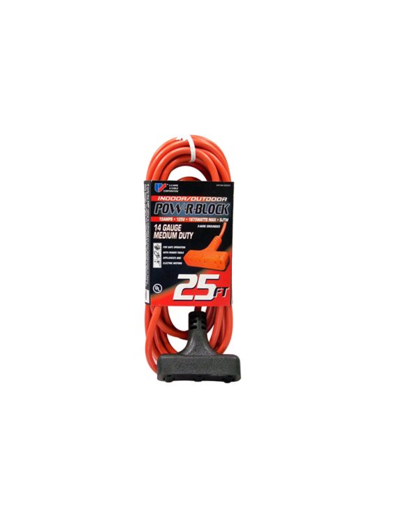 14/3 x 25ft 3-Outlet Power Block Ext Cord (62025) - 16/Pack