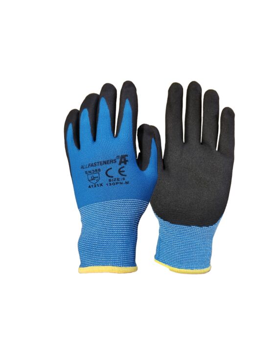 Blue General Use Seamless Knit Glove 13ga, Sand Finish Nitrile Palm & Fingers, Size X-Large 12/Pack - 120/Case