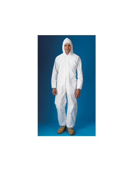 White Disposable Coveralls w/ Hood Universal Size 1/Bag, 4/box, 50/Ctn