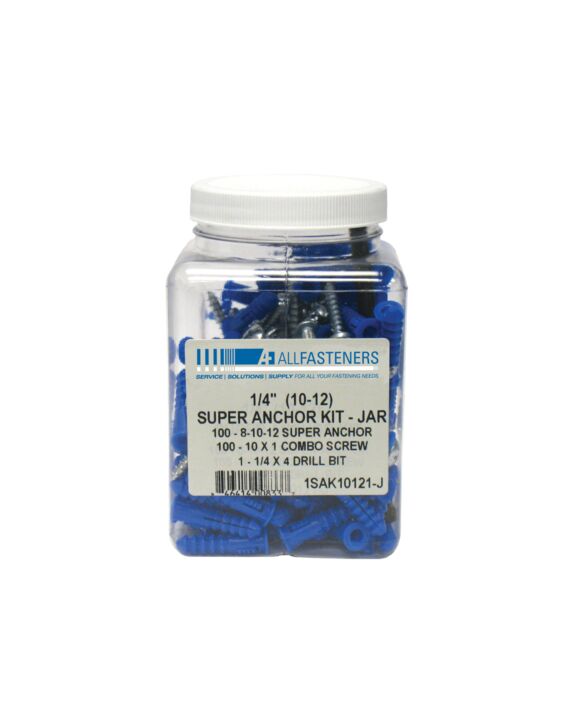 10-12 x 1 Super Plastic Anchor Kit Blue 100 Pc Jar