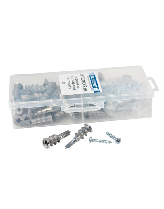 #8 Zip-Mate EZ Anchor Zinc Kit - 25/Case - Kit includes (50) anchors, (50) 8 x 1 Pan combo sheet metal screws and (1) #2 x 2" Phillips bit