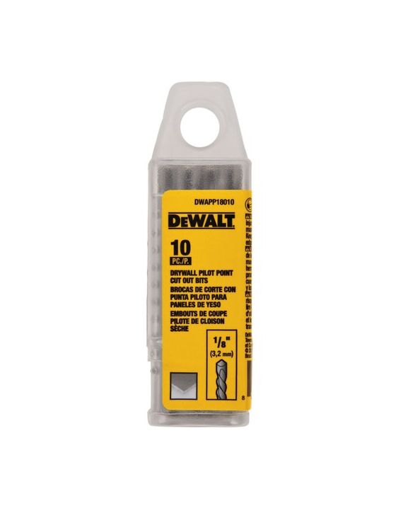 1/8" Dewalt Drywall Pilot Point Tip Cut-Out Bit 10-Pack