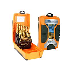 AF 29-Pc Tuffbox Set 1/16-1/2 Jobber Drill Bits Gold Fractional Tin-Coated 135 Degree Split Point