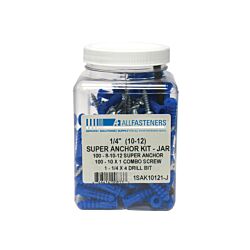 10-12 x 1 Super Plastic Anchor Kit Blue 100 Pc Jar